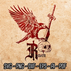 Emblema di corvo e spada SVG, Corvo SVG, Corvo e teschio, Spada SVG, Game Master SVG, RPG SVG, File di taglio Cricut