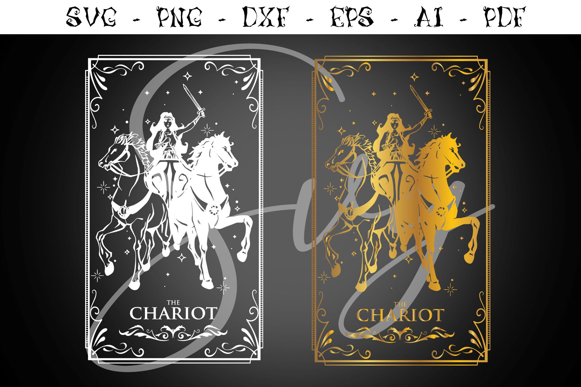 The Chariot Tarot Card SVG: Major Arcana, Gothic Astrology (cut