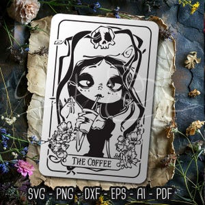 O café svg, Carta de tarô engraçada SVG, amante de café, cartas de tarô fofas, Skeleton Love Svg, Witchy Tarot, Sublimação de arquivo de corte