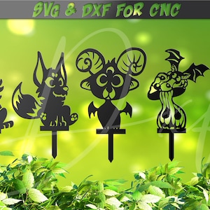 Fantastische dieren DXF, Garden stakes svg, 5 tekenen DXF-bestand voor plasma, cnc-bestanden, laser, waterstraal vinyl vector