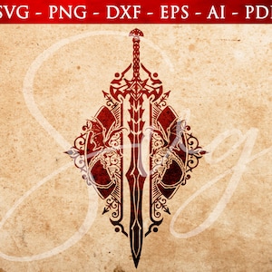 RPG Schwert Drachen SVG, mittelalterliche Design, RPG-Spiele, Rollenspiel svg, Würfel, Cricut und Silhouette geschnitten Dateien
