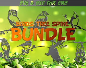 Bird Tree Spike Bundle: CNC Laser Cut File (SVG, DXF)