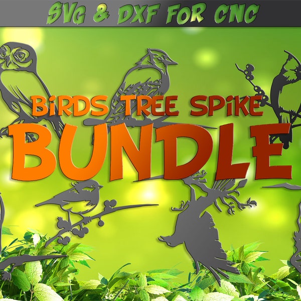 Bird tree spike BUNDLE DXF and SVG, bird on branche svg, bird yard Sign, cnc, laser cut file, dxf file for plasma, water jet vinyl vector