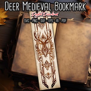 Hirsch Mittelalter Lesezeichen SVG, Fantasy Lesezeichen, Magisches Lesezeichen, Bookish Merch, Buchliebhaber Geschenk, digitale Dateien