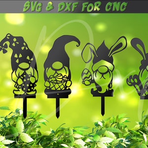 Ostern Gartenzwerge SVG, Hase CNC, Osterhof, Gartendeko, 5 Zeichen DXF-Datei für Laser-Wasserstrahl-Vinyl-Vektor