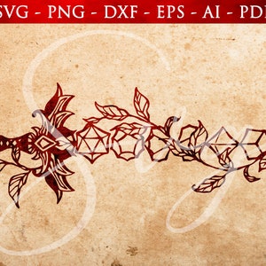 RPG Würfel Schwert und Blatt SVG, D20, Polyhedral Dice Clip Art, RPG-Spiele, Rollenspiel svg, Dice, Cricut und Silhouette geschnitten Dateien