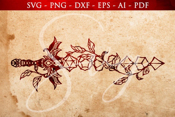 Dice Sword SVG: D20 Polyhedral Clip Art (Digital Files)