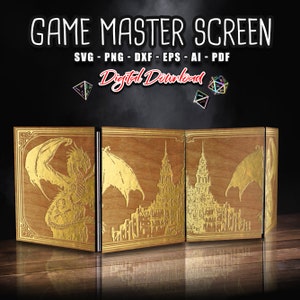 DM Screen Dungeon Design SVG, 4 paneles, Table Top Gaming pantalla svg, juegos rpg svg, regalo Game Master, Pantalla para tablero, Descarga instantánea