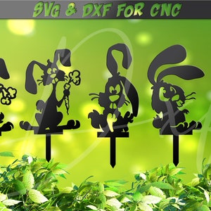 Funny bunny stakes SVG, rabbit CNC, easter yard, Garden Decor, funny animal, 5 signs DXF file for plasma, laser water jet vinyl vector