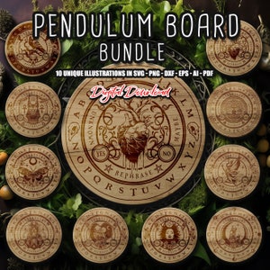 Pendulum Board BUNDLE SVG, 10 bacheca di divinazione rabdomante, tavola spirituale in formato SVG, arredamento di Halloween, SVG gotico, sottobicchiere in formato SVG, file digitale