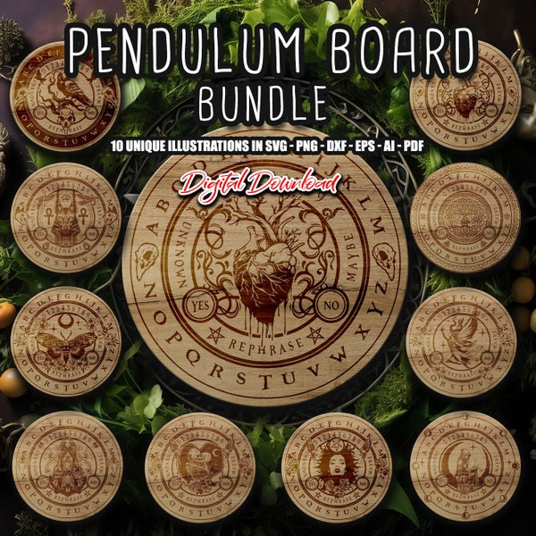 Pendulum Board BUNDLE SVG, 10 Dowsing Divination Message Board, Spirit board svg, Halloween decor, Gothic SVG, Digital file