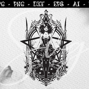 Chica bailarina gótica SVG, personaje aterrador, svg oscuro, svg místico, bruja svg, brujería svg, Halloween svg, Cricut gótico, Cortar archivos
