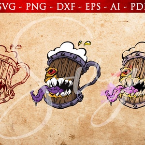 mimic mug svg, D20, RPG Mimic, Mimic Clip Art, Monster Mug, caneca de cerveja, jogos de rpg, Role Playing Game svg, arquivos Cricut e Silhouette Cut