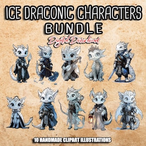 Personajes dracónicos de hielo BUBDLE clipart, fantasía png, juegos de rol, TTRPG, retratos de NPC, juego de rol clipart fondo transparente