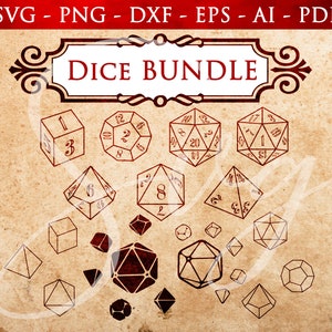 RPG Würfel Bündel SVG, D20, Polyhedral Würfel Clip Art, Rpg Spiele, Rollenspiel SVG, Würfel, Cricut und Silhouette Cut Files