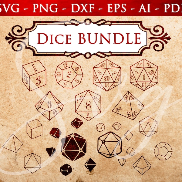 RPG Dice Bundle SVG, D20, Polyhedral Dice Clip Art, rpg games, Role Playing Game svg, Dice, Cricut and Silhouette Cut Files