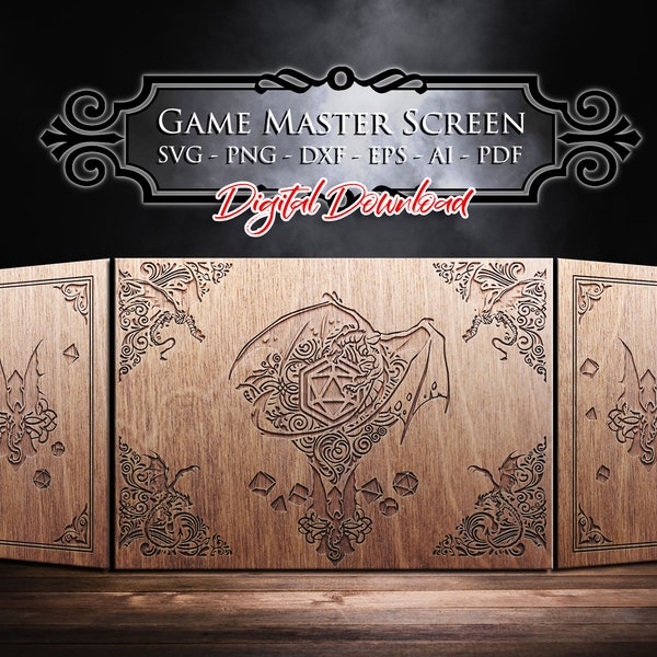 Svg d'écran Game Master, Dragon Screen Cut File, svg de jeux rpg, cadeau Game Master, Dungeon Master Screen, écran DM, téléchargement immédiat