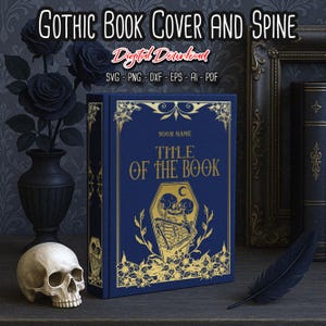 Gothic Book Cover and Spine SVG, Skeleton Lovers, Bookbinding Cover Design File, Vinyl Book Cover, Book Lover gift, digital files