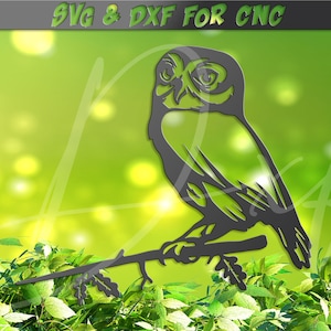 Eule Baum Spike DXF und SVG, Vogel auf Zweig svg, Vogel Yard Zeichen, CNC, Laser geschnittene Datei, dxf Datei für Plasma, Wasserstrahl Vinyl Vektor