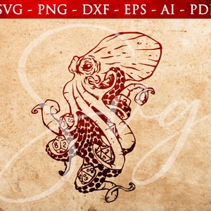 Kraken Würfel SVG, D20 SVG, Tintenfisch Oktopus, Tentakel, Mythologie, Sea Monster svg, Role Playing Game SVG, Würfel, Cricut und Silhouette Cut Files