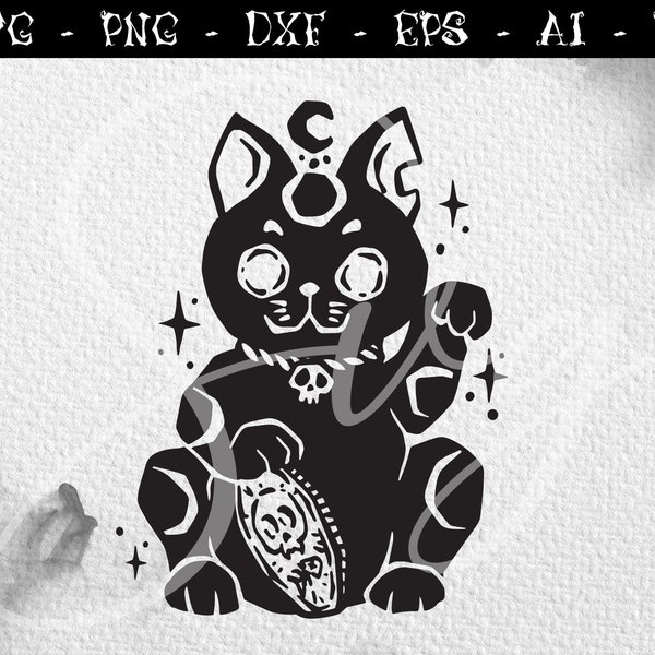 Maneki Neko svg, Goth lucky cat svg, Fortunate Cat Svg, Gothic svg, halloween party svg file for cricut