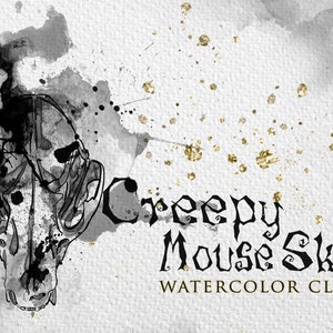Creepy Mouse Skull Watercolor Clipart: Gothic Occult PNG (Digital Download)