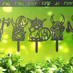 Viking Garden gnome stakes svg, 5 signs DXF file for plasma, laser, water jet vinyl vector