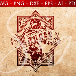 Ranger svg, emblema de classe DnD, DnD svg, jogos de rpg, RPG svg, jogo de mesa, dados svg, arquivos Cricut e Silhouette Cut