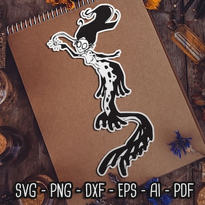 Monster Meerjungfrau SVG für Cricut, Meerjungfrau SVG, Sirene Frau, witchy Vibes beachy, Skelettfisch, Seeungeheuer, Gothic SVG digitale Dateien