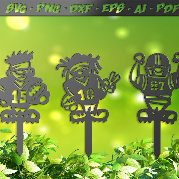 Football Garden gnome enjeux svg, joueur de Football américain Svg, fichier DXF 3 signes pour plasma, laser, vecteur de vinyle jet d’eau