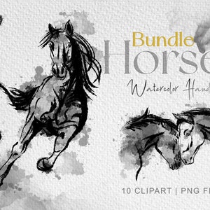 Pacote de clipart de cavalos, clipart de cavalo em aquarela, arte de cavalo para impressão, pintura em aquarela de animais, espírito ocidental, animal, PNG Cavalo Cipart