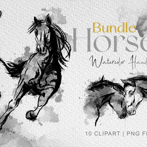 Chevaux Clipart Bundle, Aquarelle Cheval Clipart, Cheval Art Imprimable, aquarelle d’animal, esprit western, animal, PNG Horse Cipart