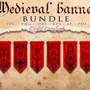 RPG 中世バナー バンドル、旗 SVG、ファンタジー タペストリー SVG、ウィザード パーティー バナー、ゲーム ナイト バナー、インスタント ダウンロード、Cricut カット ファイル
