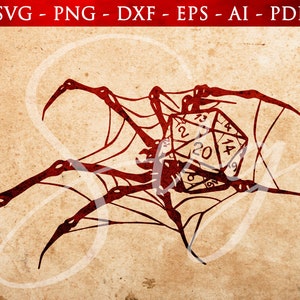 D20 svg, Spinne Würfel SVG, polyedrische Würfel svg, RPG-Spiele, Rollenspiel svg, Würfel, Cricut und Silhouette geschnitten Dateien