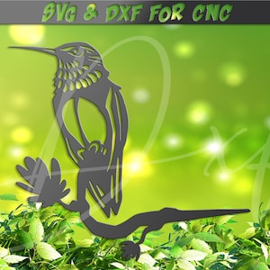 Colibri boom spike DXF en SVG, vogel op tak svg, vogel tuin teken, CNC, laser gesneden bestand, dxf-bestand voor plasma, waterstraal vinyl vector
