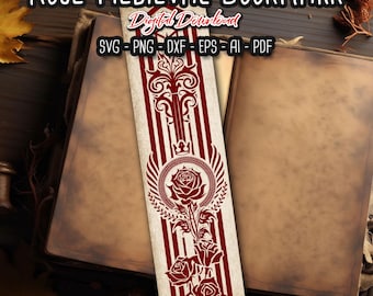 Rose Medieval Bookmark SVG: Fantasy Bookish Gift (Digital Files)