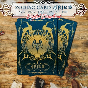 ARIES Zodiac Card Svg, Signos de Astrología svg, Símbolos del Zodíaco svg, Signos de Constelación, Horóscopo, svg místico, Witchy Svg, Cricut gótico