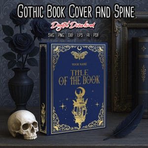 Gothic Book Cover and Spine SVG, Mystical Luna moth, Bookbinding Cover Design File, Vinyl Book Cover, Book Lover gift, digital files