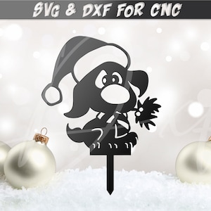 Cute Christmas Dog stake DXF, Christmas CNC, Winter Holiday svg, Yard Stake svg, Garden Decor, DXF-bestand voor plasma, laser waterstraal vinyl