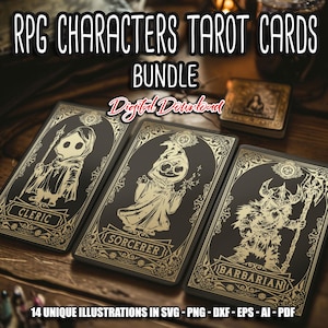 RPG-personages Tarotkaarten BUNDEL SVG, chibi-personage, ttrpg, rpg-games, Pathfinder 2e, rollenspel, Cricut en silhouetsnijbestand