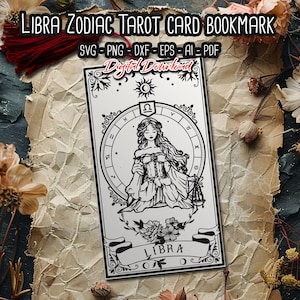Zakładka do książki Libra Zodiac Tarot card SVG, zakładka Sign and Astrology, zakładki Witchy, Bookish Merch, prezent dla miłośnika książek, pliki cyfrowe