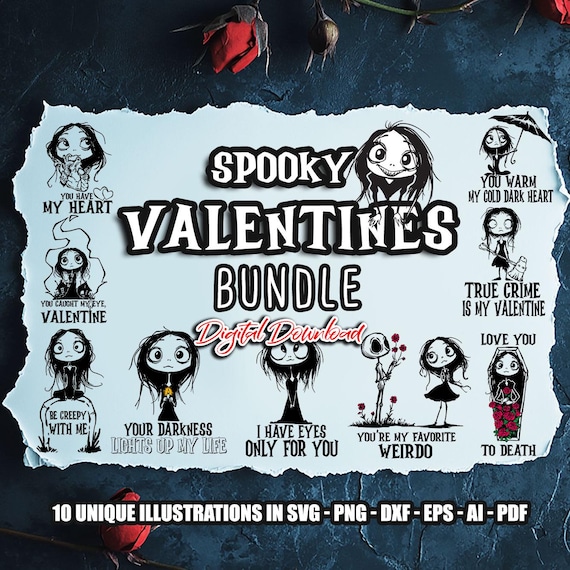 Spooky Valentines SVG Bundle: Gothic Dark Humor Illustrations