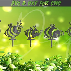 Lustige Biene Einsätze SVG, Biene CNC, Bienenhof, Gartendeko, Bee svg, Honey svg, 5 Zeichen DXF-Datei für Laser-Wasserstrahl-Vinyl-Vektor