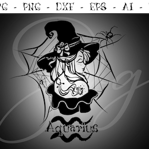 Acuario Bruja Signo del zodiaco svg, Signos de astrología svg, Símbolos del zodíaco svg, Signos de constelación, Horóscopo, místico svg, Cricut gótico