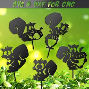 Eichhörnchen Einsatz SVG, Eichhörnchen CNC, süßes Eichhörnchenhof, Gartendeko, lustiges Tier, 5 DXF-Dateien für Laser Laser Vinyl Vektor