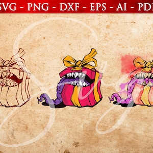 Presente de Natal imitar svg, D20, Mimic Clip Art, jogos de rpg, Role Playing Game svg, arquivos Cricut e Silhouette Cut