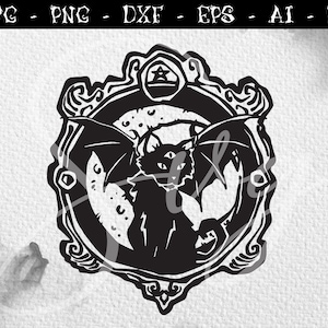 Gothic Schwarze Katze SVG, Gothic SVG, Hexe Katze Svg, Mond Himmel, Okkult Symbole, Satanischer Geist, Dämonische Hölle, Magie und Celestial SVG