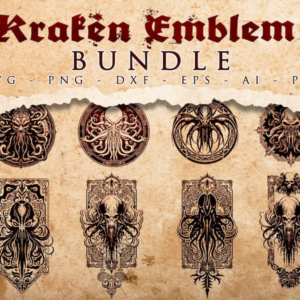 Kraken emblem BUNDLE SVG, Legendary octopus, tentacles, mythology, Sea Monster, Role Playing Game, RPG svg, Cricut Silhouette Cut Files