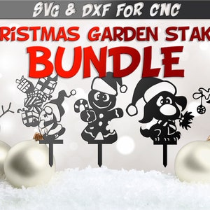 Weihnachten Gartenstecker BUNDLE dxf, Weihnachten cnc, Winterurlaub svg, Yard Stake svg, Garden Decor, DXF-Datei für Laser Wasserstrahl