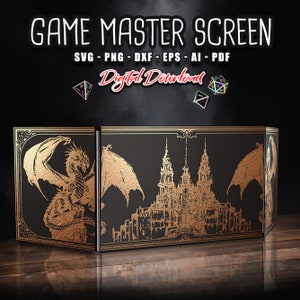 DM Screen SVG 3 paneles Diseño de mazmorra, Table Top Gaming pantalla svg, juegos rpg svg, Regalo Game Master, Pantalla para tablero, Descarga instantánea